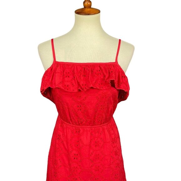 ASOS Dress Womens 4 Red Broderie Tiered Cami Maxi Eyelet Sundress Cotton Lined - Picture 3 of 16